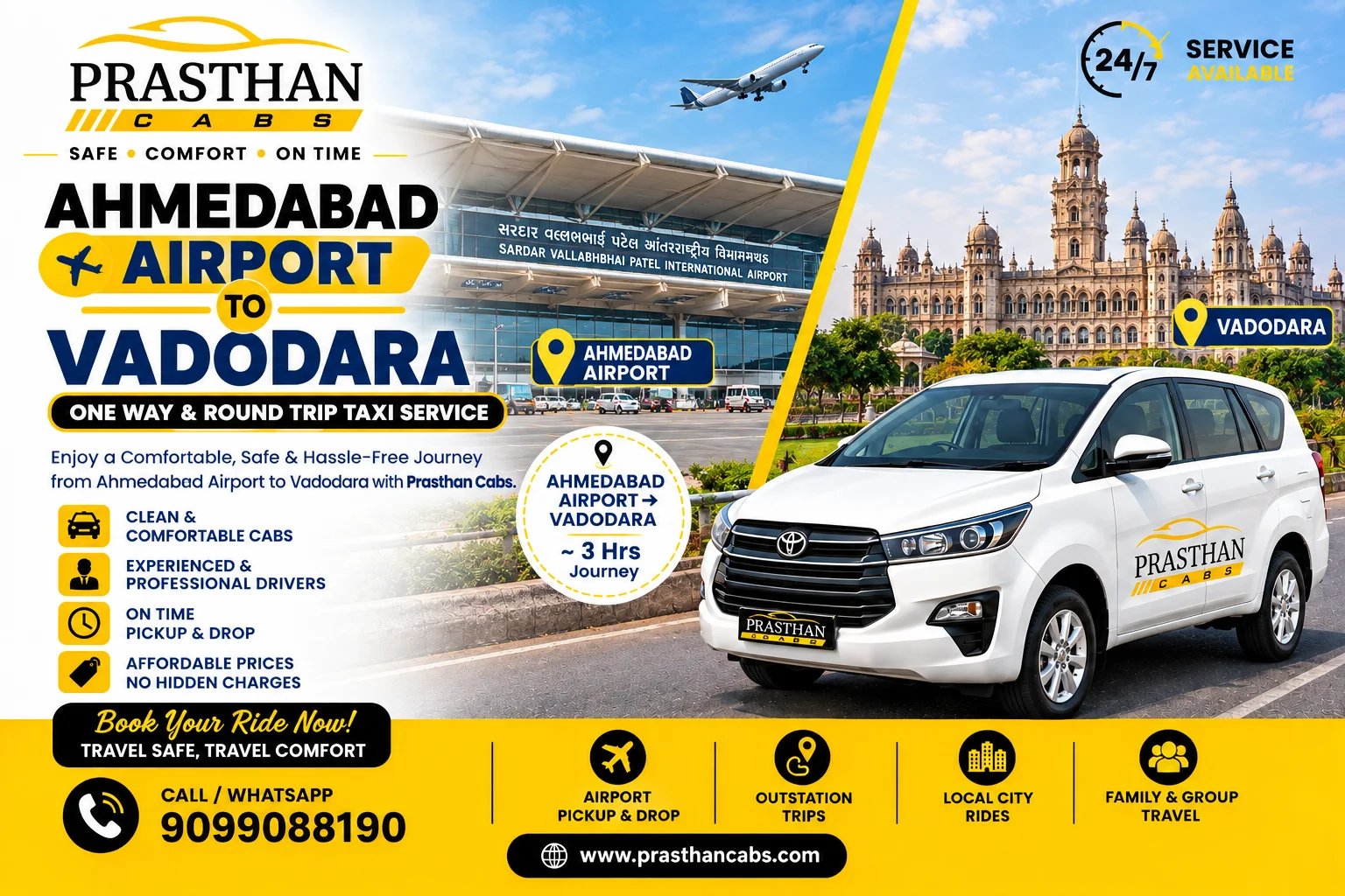 Cab service for Ahmedabad Airport to Vadodara transfers