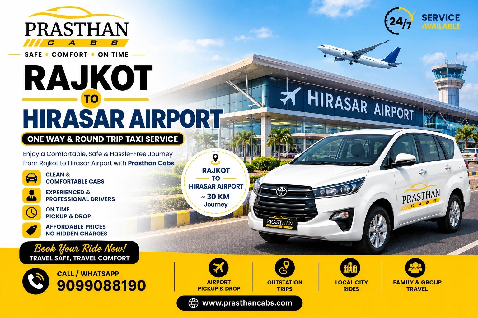 Rajkot to Hirasar Airport taxi service