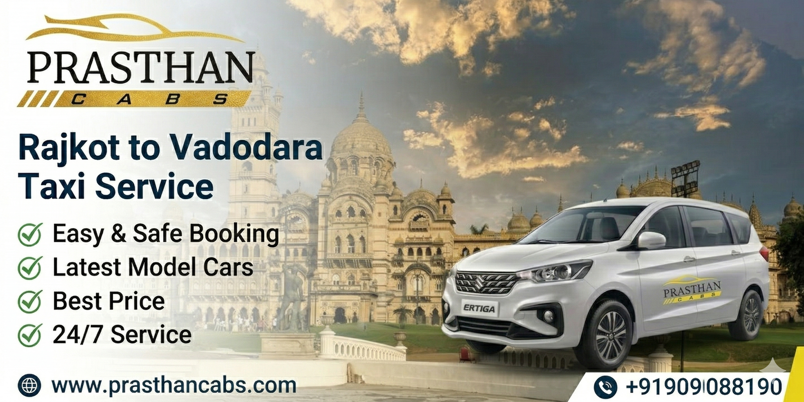 Rajkot to Vadodara taxi service affordable cab booking